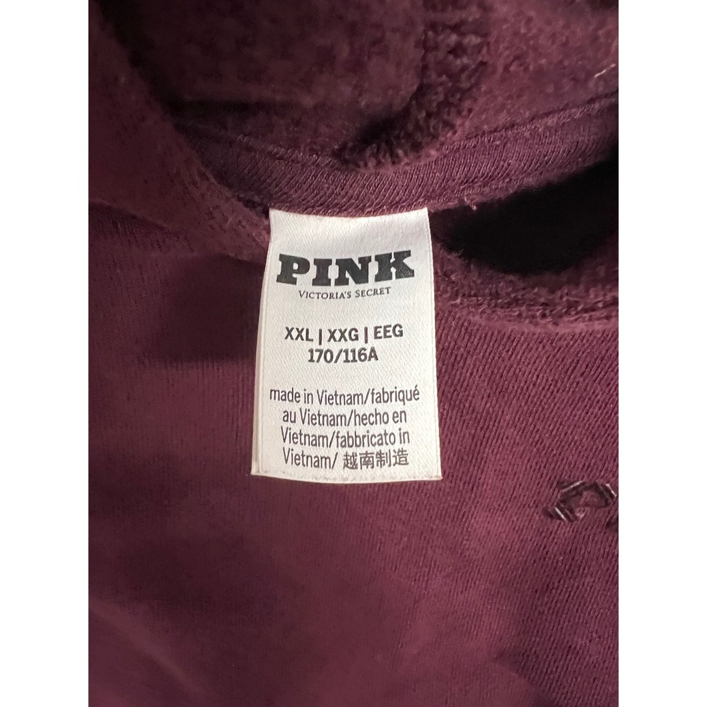 PINK Victoria's Secret Burgundy Plaid Logo Oversized Hoodie XXL - Picture 2 of 8
